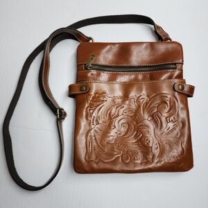Patricia Nash Prizzi Purse Tooled Leather Crossbody Bag Brown Tan Floral Western